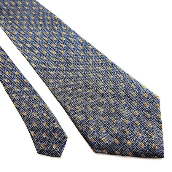 Perry Ellis Portfolio Woven Gray Blue Brown Geometric Short Wide Silk Tie‎ - Picture 1 of 6